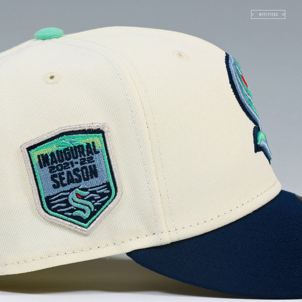 SEATTLE KRAKEN NHL 2021-2022 INAUGURAL SEASON OFF WHITE NEW ERA FITTED CAP