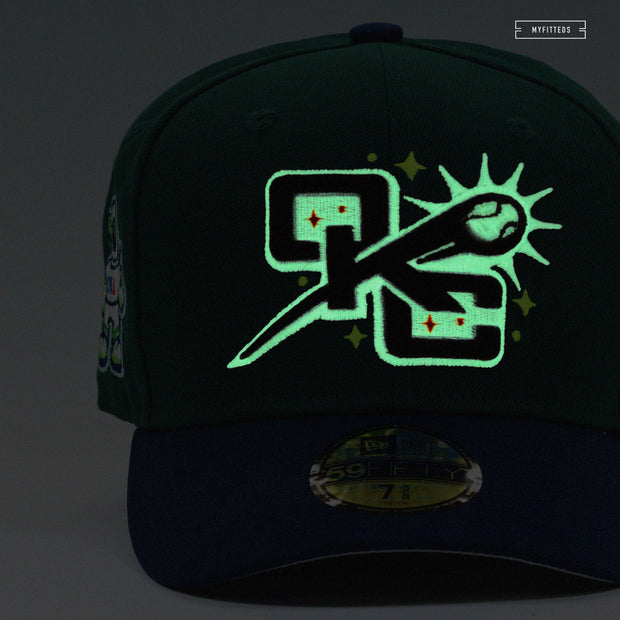 OKLAHOMA CITY COMETS HOLLY LEAF NIGHTSHADE GLOW IN THE DARK NEW ERA FITTED CAP