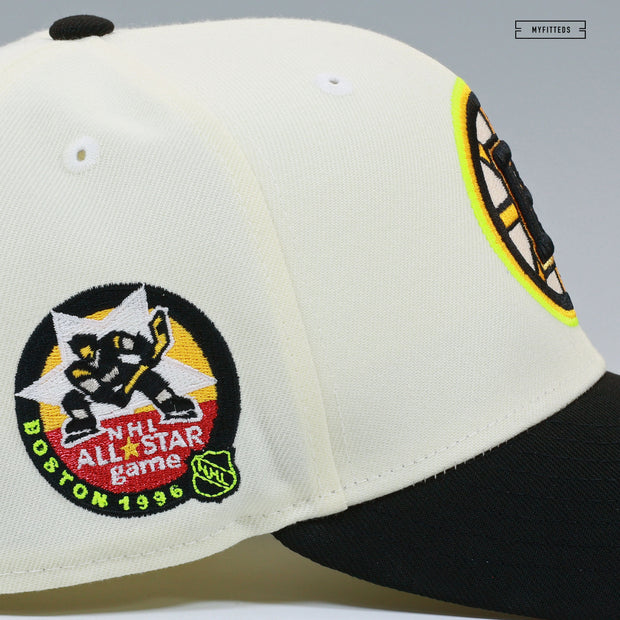 BOSTON BRUIN 1996 NHL ALL-STAR GAME OFF WHITE HIGHLIGHTER YELLOW NEW ERA FITTED CAP