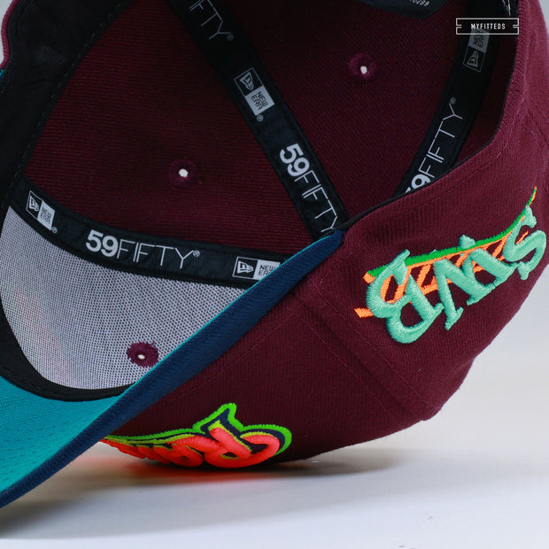 SCRANTON WILKES-BARRE RAIL RIDERS INTENSE MAROON NIGHTSHADE NEON NEW ERA FITTED CAP