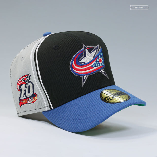 COLUMBUS BLUE JACKETS 10TH ANNIVERSARY REVERSE RETRO DIAGONAL BLOCK NEW ERA CAP