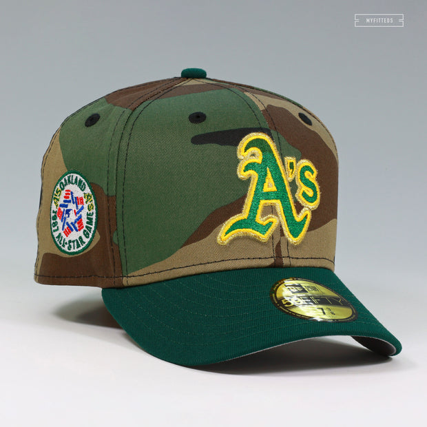 OAKLAND ATHLETICS 1987 MLB ALL-STAR GAME WOODLAND. CAMO GRADATED NEW ERA FITTED CAP