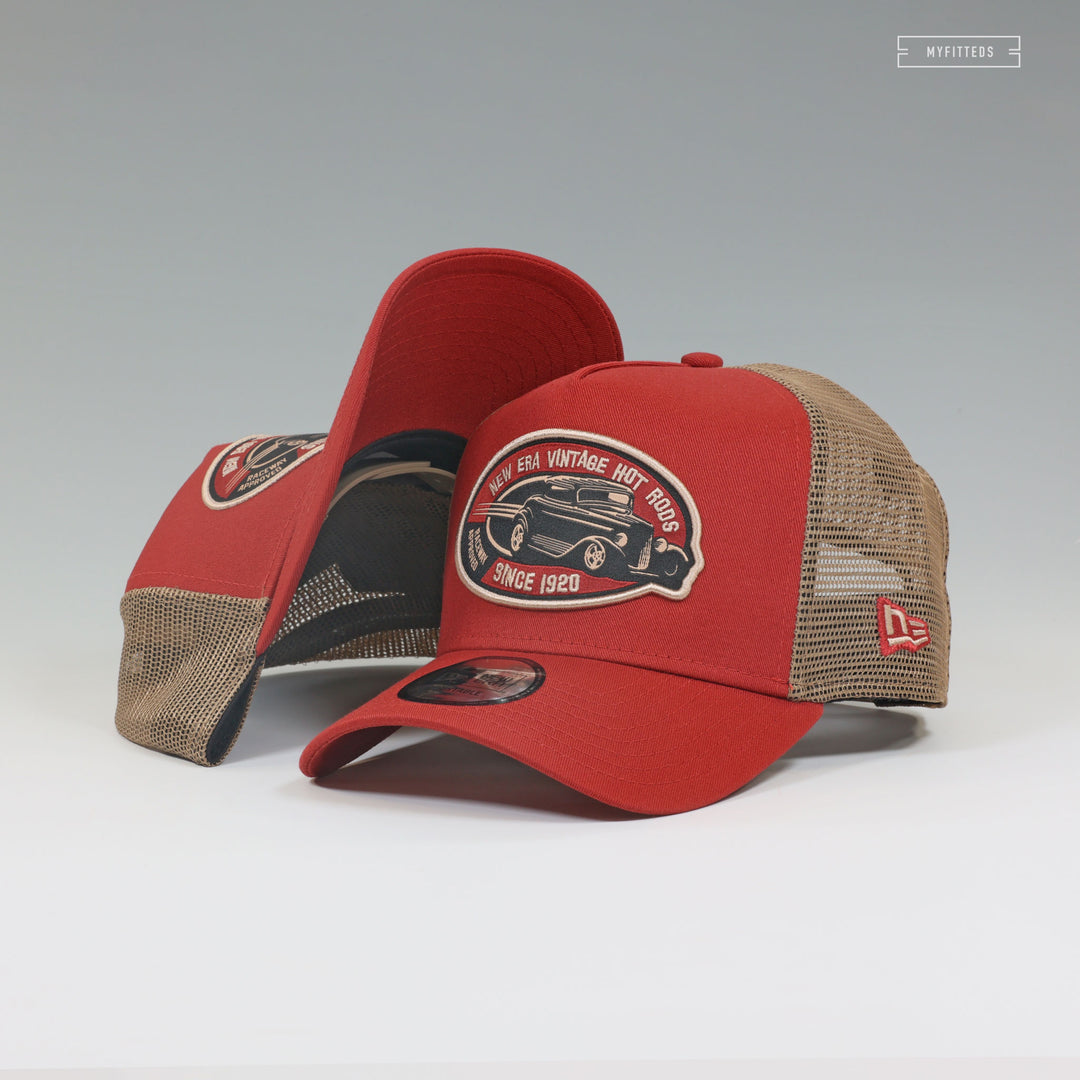 NEW ERA CAP VINTAGE HOT RODS SINCE 1920 CHARRED CLAY 9FORTY TRUCKER ME MYFITTEDS