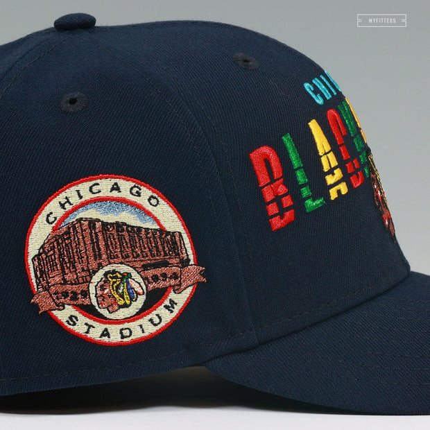 CHICAGO BLACKHAWKS CHICAGO STADIUM NIGHTSHADE SKATE MARKS NEW ERA FITTED CAP