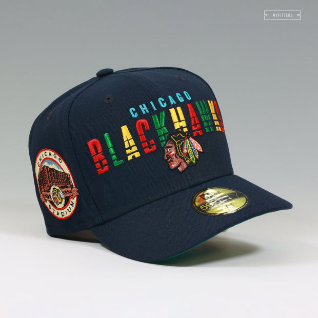 CHICAGO BLACKHAWKS CHICAGO STADIUM NIGHTSHADE SKATE MARKS NEW ERA FITTED CAP