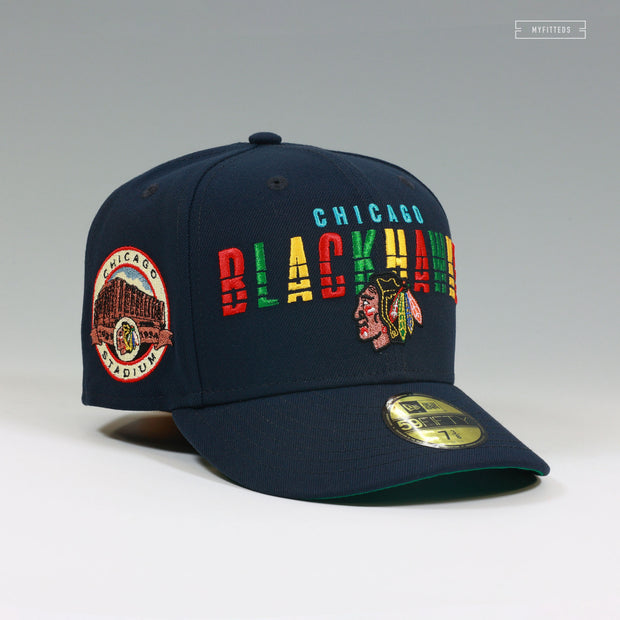 CHICAGO BLACKHAWKS CHICAGO STADIUM NIGHTSHADE SKATE MARKS NEW ERA FITTED CAP