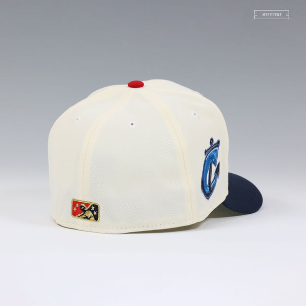 COLUMBUS CLIPPERS KRASH THE MASCOT SLIDING OFF WHITE NEW ERA FITTED CAP