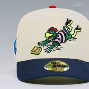 COLUMBUS CLIPPERS KRASH THE MASCOT SLIDING OFF WHITE NEW ERA FITTED CAP