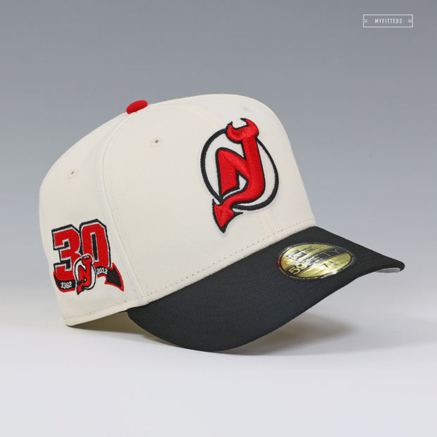 NEW JERSEY DEVILS 30TH ANNIVERSARY 1982-2012 GLOW IN THE DARK OFF WHITE NEW ERA FITTED CAP