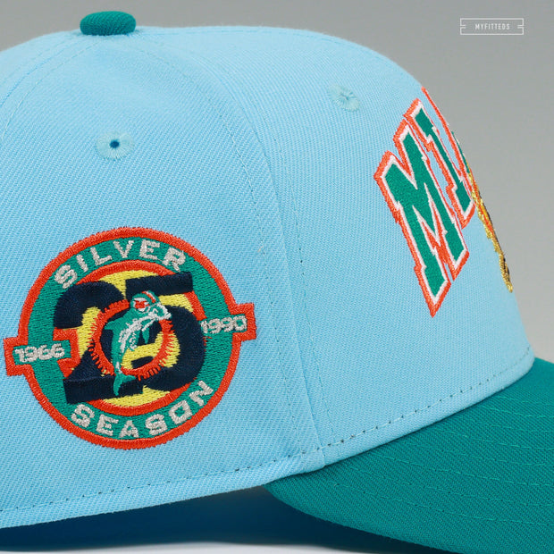 MIAMI DOLPHINS 25TH ANNIVERSARY SILVER SEASON DAY LIGHT PURE AQUA NEW ERA CAP