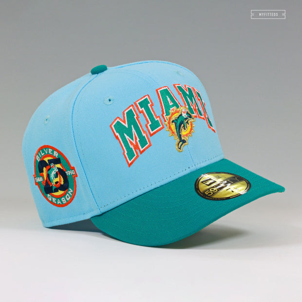 MIAMI DOLPHINS 25TH ANNIVERSARY SILVER SEASON DAY LIGHT PURE AQUA NEW ERA CAP