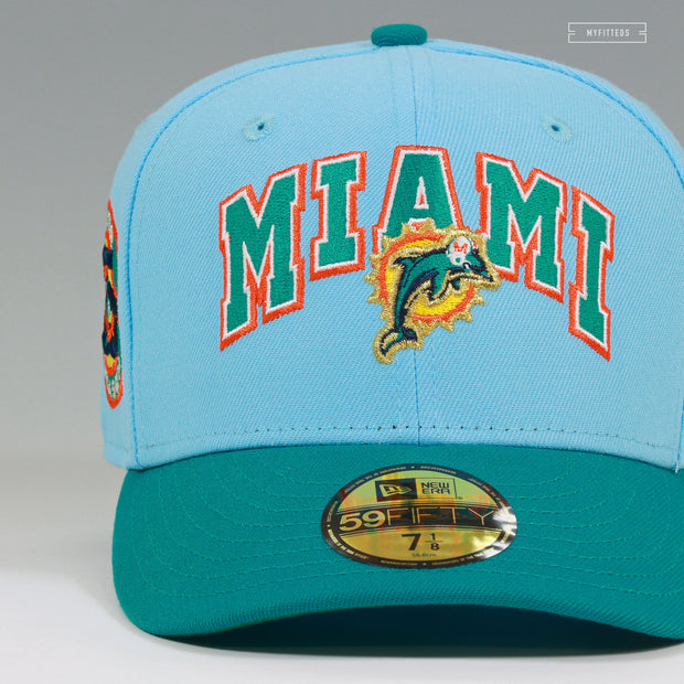 MIAMI DOLPHINS 25TH ANNIVERSARY SILVER SEASON DAY LIGHT PURE AQUA NEW ERA CAP