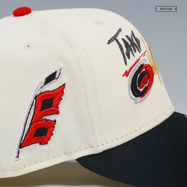 CAROLINA HURRICANES NHL TAKE WARNING OFF WHITE GITD NEW ERA FITTED CAP