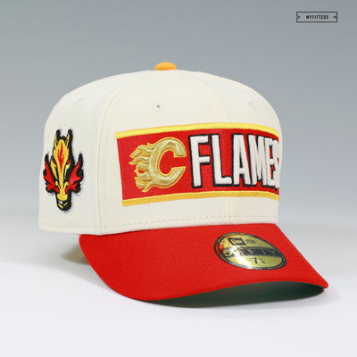 CALGARY FLAMES NHL OFF WHITE RADIANT RED GLOW IN THE DARK NEW ERA FITTED CAP