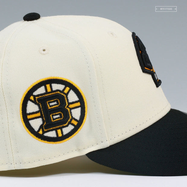 BOSTON BRUINS NHL OFF WHITE JET BLACK PRIMARY NEW ERA FITTED CAP