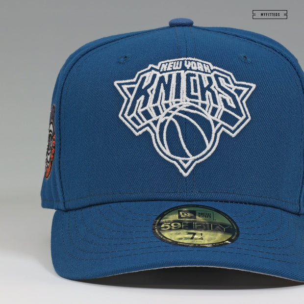 NEW YORK KNICKS THE CITY NEVER SLEEPS STENCIL WEATHERED LOOK NEW ERA FITTED CAP