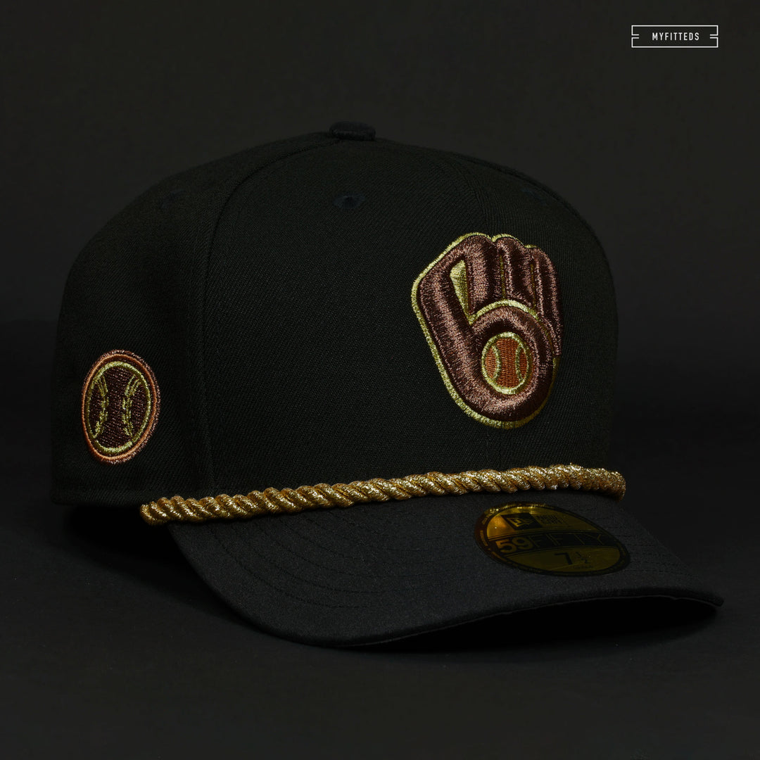 New Era 59Fifty orders Milwaukee Brewers Fitted Hat Size 7 1/2 Gold UV 2002 ASG Patch