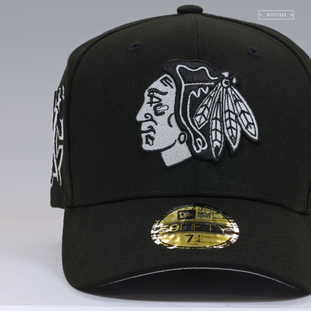 CHICAGO BLACKHAWKS CLASSIC JET BLACK AND GLOW IN THE DARK NEW ERA FITTED CAP