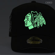 CHICAGO BLACKHAWKS CLASSIC JET BLACK AND GLOW IN THE DARK NEW ERA FITTED CAP