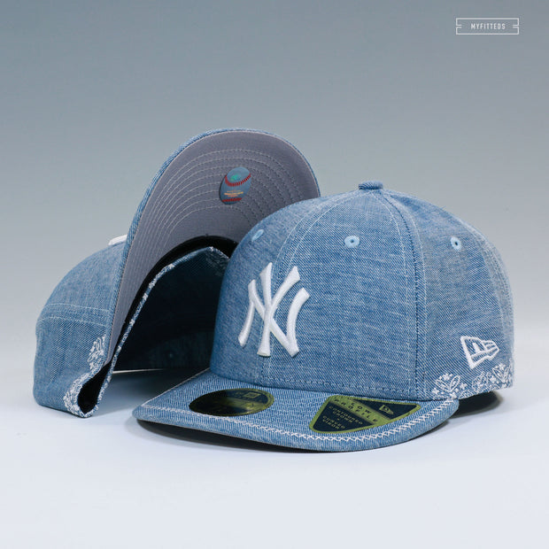 NEW YORK YANKEES HAND STITCHED CHAMBRAY LOW PROFILE NEW ERA FITTED CAP