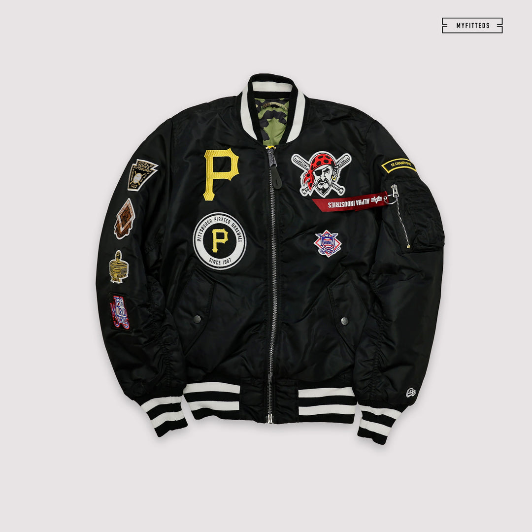 NEW ERA X ALPHA INDUSTRIES PITTSBURGH PIRATES REVERSIBLE BOMBER JACKET MYFITTEDS